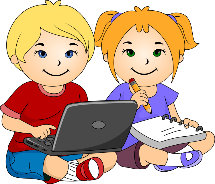 Laptop Clipart School Child - Boy And Girl Writing Clipart (750x641)