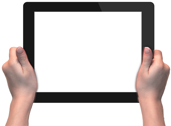 People Holding Hands Transparent Clipart - Hand With Tablet Png (550x405)