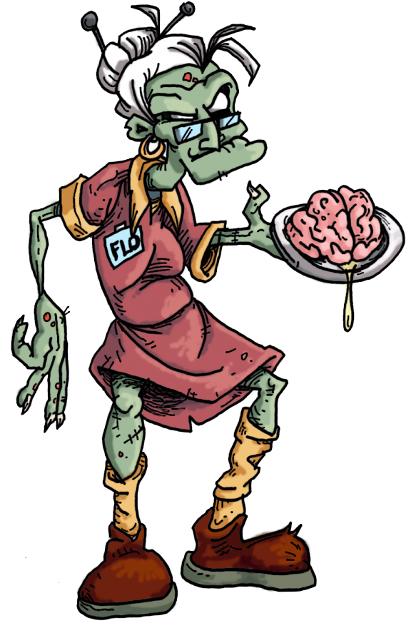 Granny Zombie Flo By Michael Duggan By Trailerparkzombie - Brains... Is On The Menu Sticker (600x923)