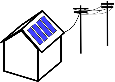Hut Electrified Solar Panels Roof Rural Ho - Solar Panels On Houses Clipart (476x340)