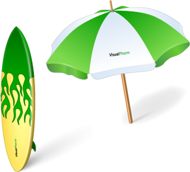 Cartoon Umbrellas And Surfboards - Vacation Icon (800x800)