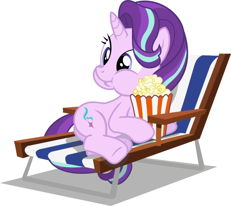 Seahawk270, Beach Chair, Cute, Eating, Food, Glimmerbetes, - Starlight Glimmer Popcorn (800x715)