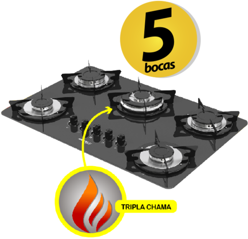 Cooktop 5 Bocas Nv5 Tc Inox Glp - Cooktop Vidro Branco Flange Inox 5 Bocas Nardelli (500x500)