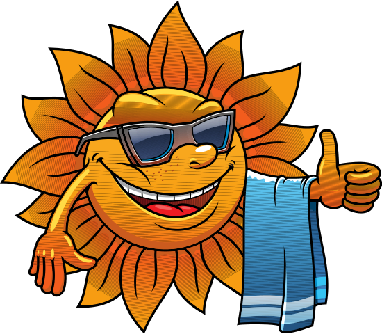 Happy Tropical Sun On A Beach Vacation - Beach Vacation Cartoons (550x480)