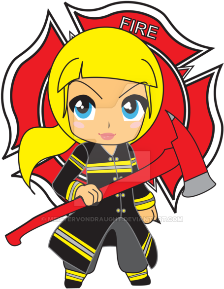 Blonde Girl Firefighter Chibi On Deviantart Png Girl - Firefighter Girl Cartoon (600x700)