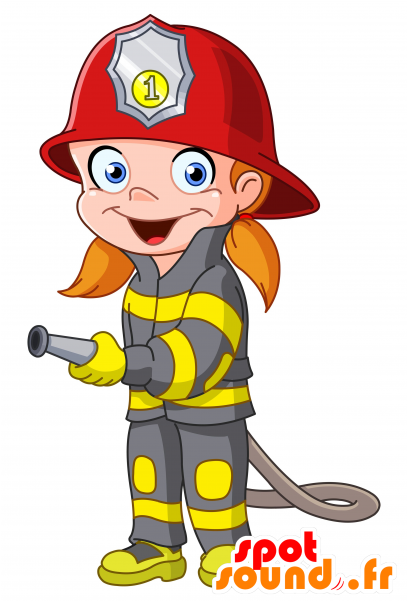 Purchase Mascot Female Firefighter Firefighter Mascot - Fireman Cartoon Girl (600x600)