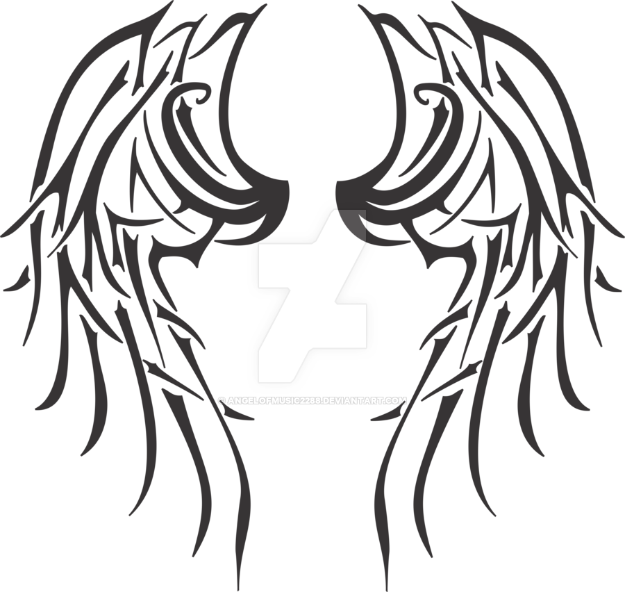 Tribal Angel Wings By Angelofmusic2288 On Deviantart - Tribal Angel Wing Tattoos (900x852)