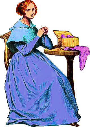 Here Is A Fashionable Lady At Her Sewing Table, With - Illustration (319x448)