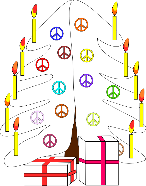 Xmas Christmas Tree Black White Peace Symbol Sign 111px - Peace Sign (555x708)