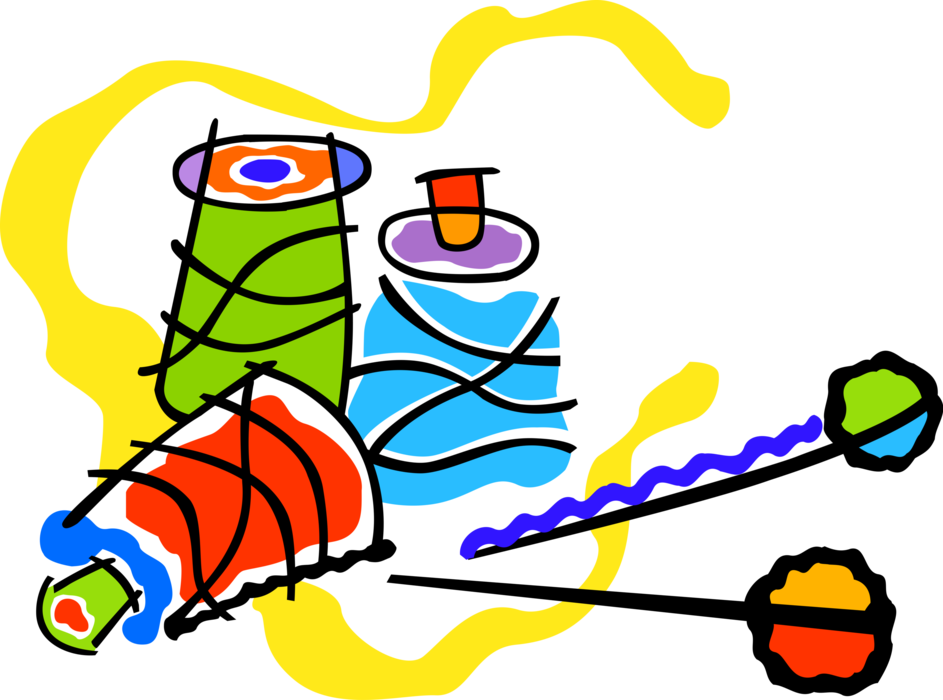 Vector Illustration Of Sewing Supplies Thread, Needles - Textiles Werken (943x700)