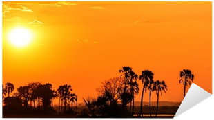 Orange Glow Sunset In A Palm Trees Landscape Sticker - Silhouette (400x400)