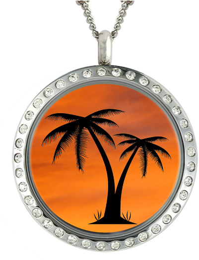 Orange Sky With Palm Tree Locketz Design - Sister Necklace | Floating Locket Personalized For (625x626)