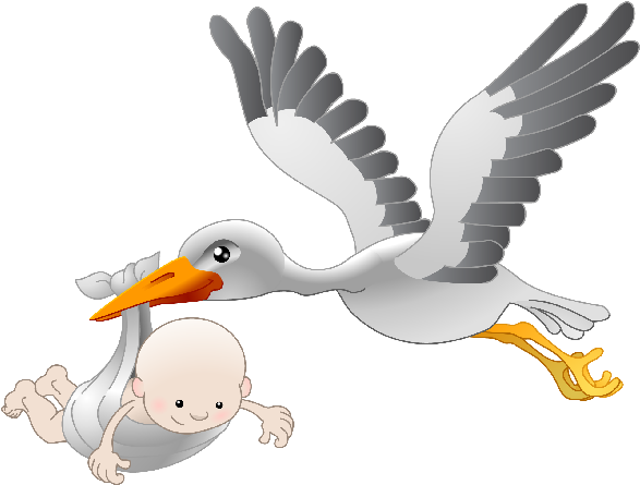 Stork Carrying Baby Girl - Storch Baby (600x600)