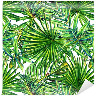 Seamless Floral Pattern With Watercolor Tropical Palm - Watercolor Painting (400x400)