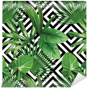 Tropical Palm Leaves Pattern, Geometric Background - Palms Over Diamonds (400x400)