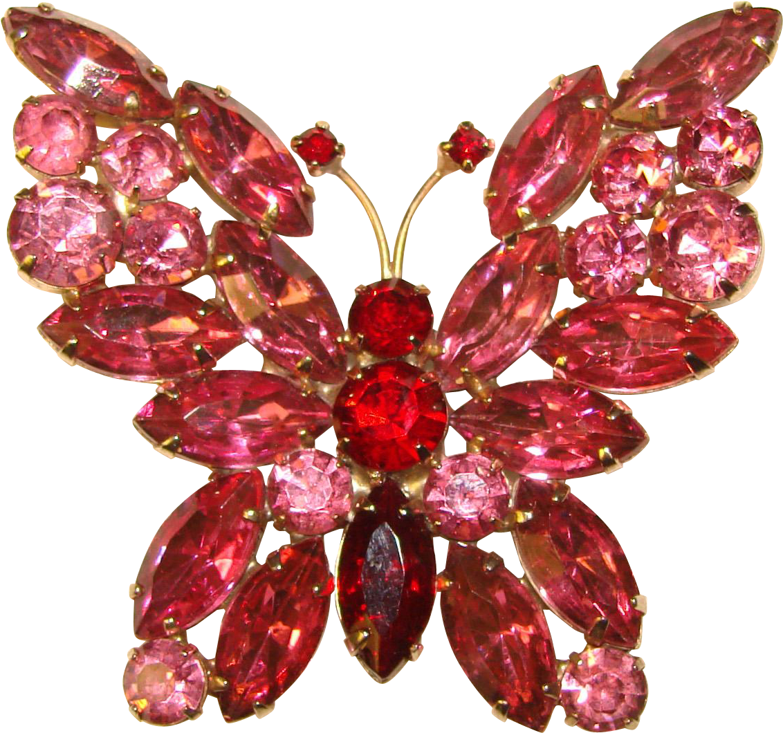 Fabulous Butterfly Pink & Red Rhinestone Large Vintage - Ruby (1131x1131)