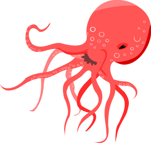 Vector Illustration Of Red Octopus - Octopus Cartoon (500x474)