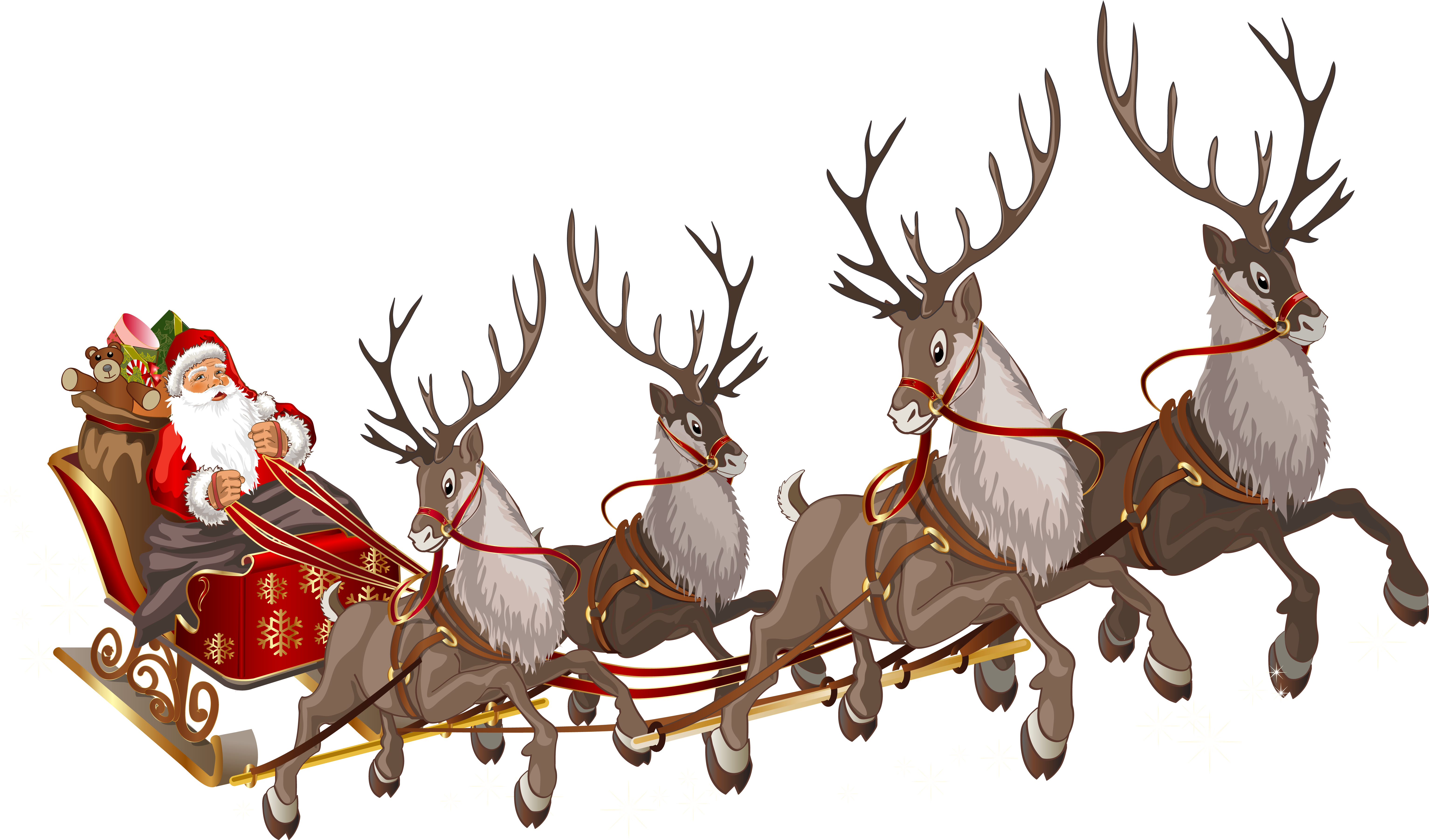 Santa Claus In Sleigh Clipart - Santa Sleigh No Background (6327x3729)