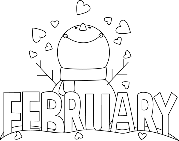 Snowman Clipart February - February Clipart Black And White (600x473)