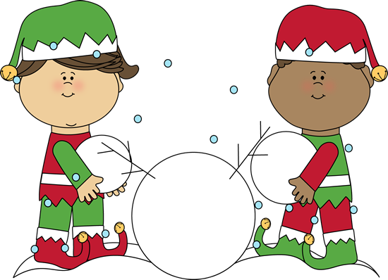 Christmas Elves Building A Snowman With Making A Snowman - Building Snowman Png (550x398)