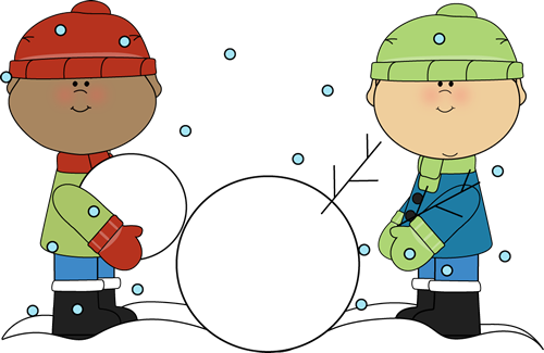 Boys Building A Snowman Clip Art - Building A Snowman Clipart (500x325)