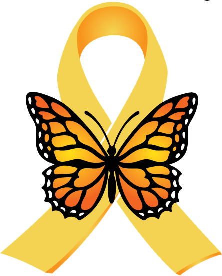 Gold Ribbon With Butterfly - Childhood Cancer (631x561)