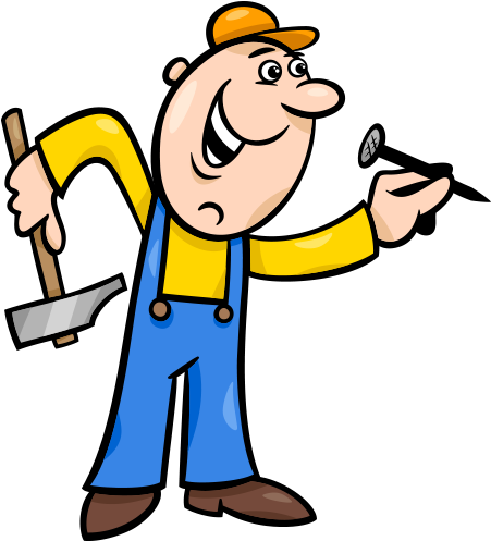 Clipart Çivi Çakan Işçi - Worker Cartoon Black And White (450x600)