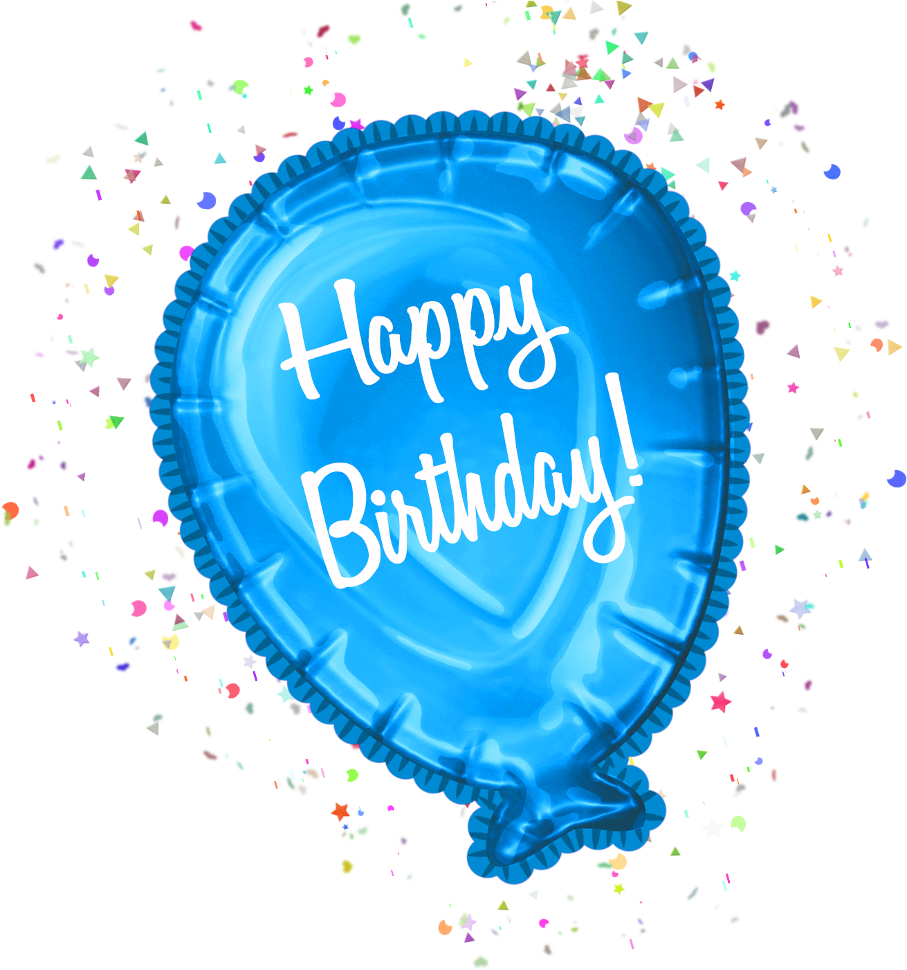 Blue Happy Birthday Balloon With Confetti - Birthday Balloons With Transparent Background (2100x1500)