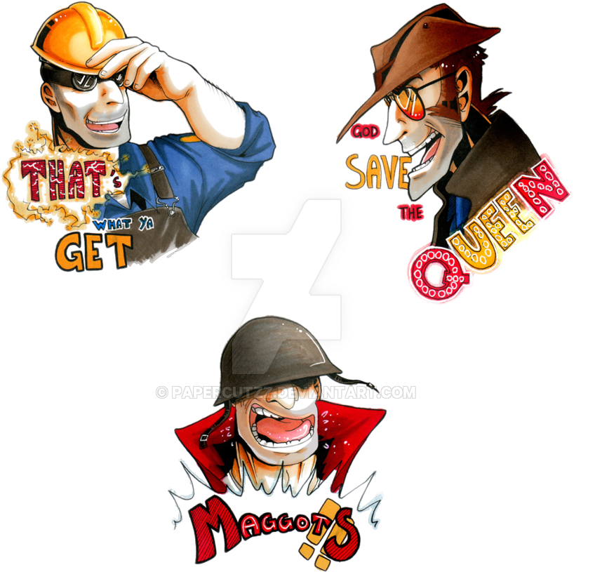 Engineer Sniper And Soldier By Papercutzz - Tf2 Sniper And Soldier (900x876)