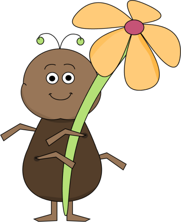 Ant With A Flower Clip Art - Cute Bugs Clipart Png (368x450)