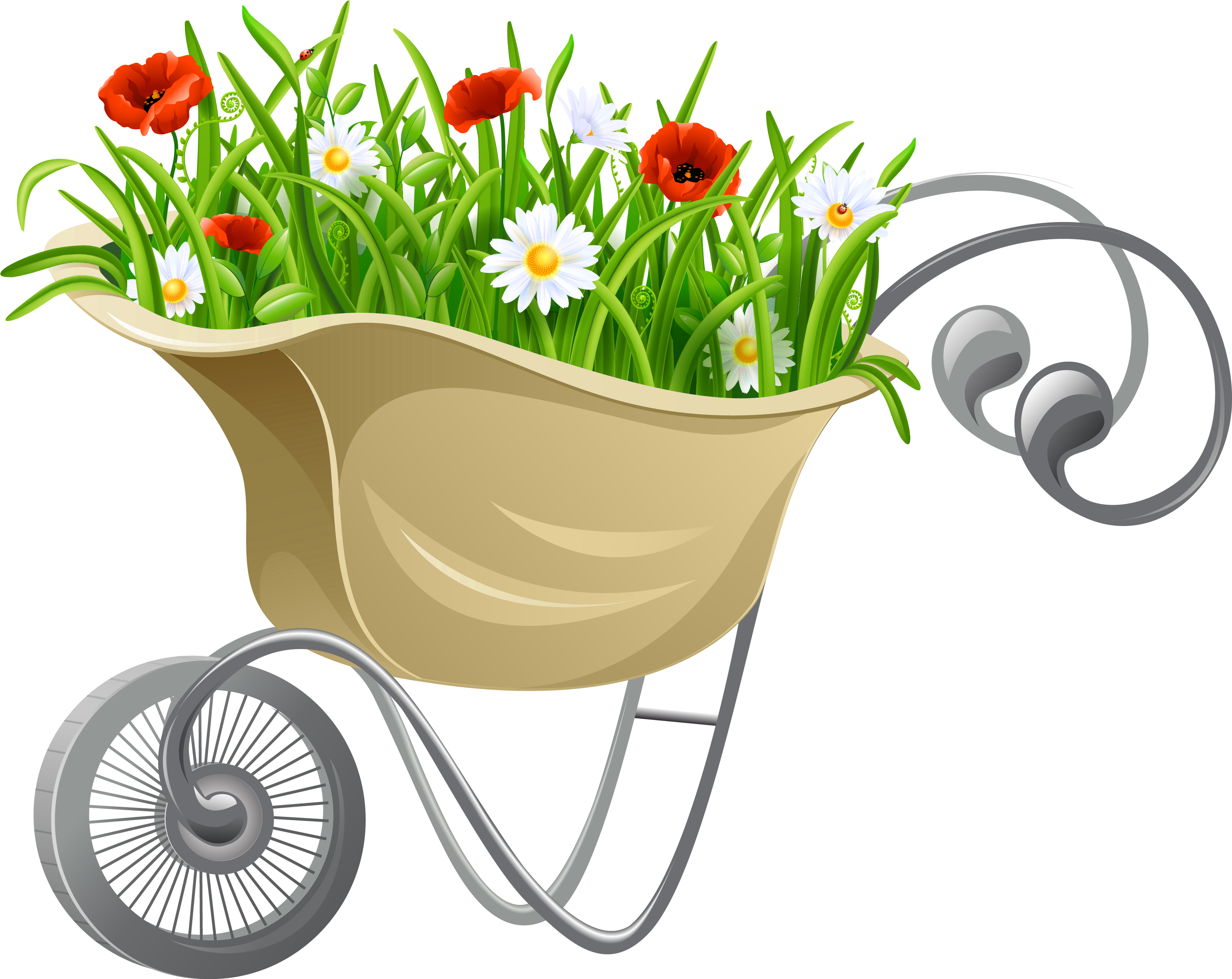 Wheelbarrow With Flowers Clipart (3412x2737)