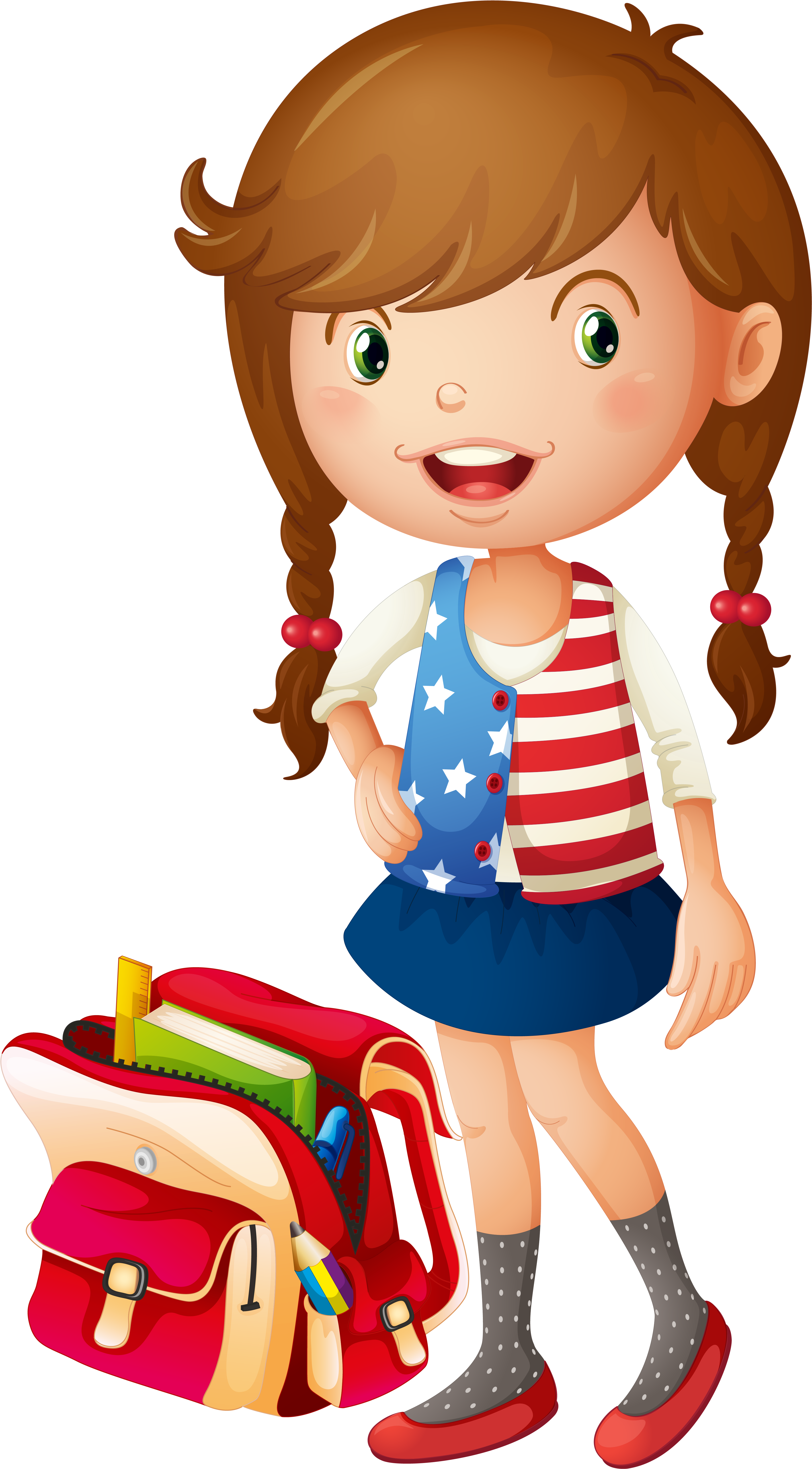 School Bag Illustration - Pack Bag Girl Clipart (4000x6887)