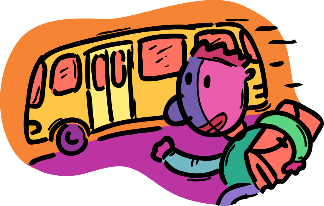 Vector Illustration Of Student Running To Catch Schoolbus - Vector Illustration Of Student Running To Catch Schoolbus (1099x700)
