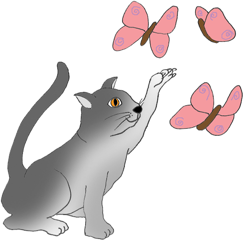 Cat Catching Butterflies Clipart - Cat And Butterfly Clipart (513x531)