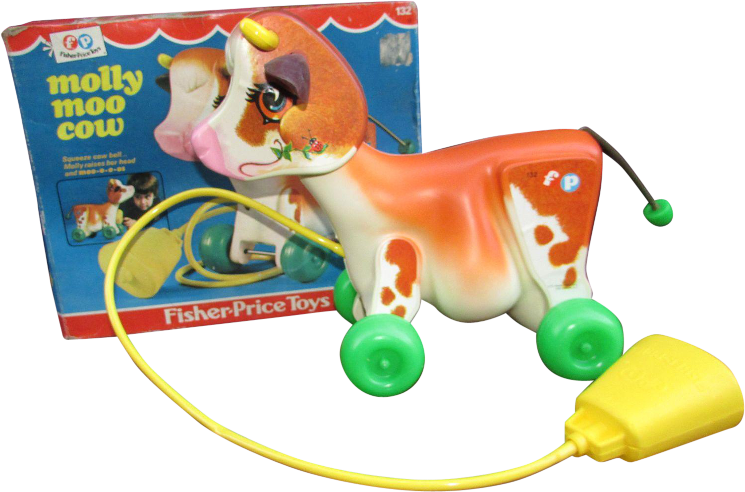 1972 Fisher Price Molly Moo Cow In Original Box - Push & Pull Toy (1502x1502)