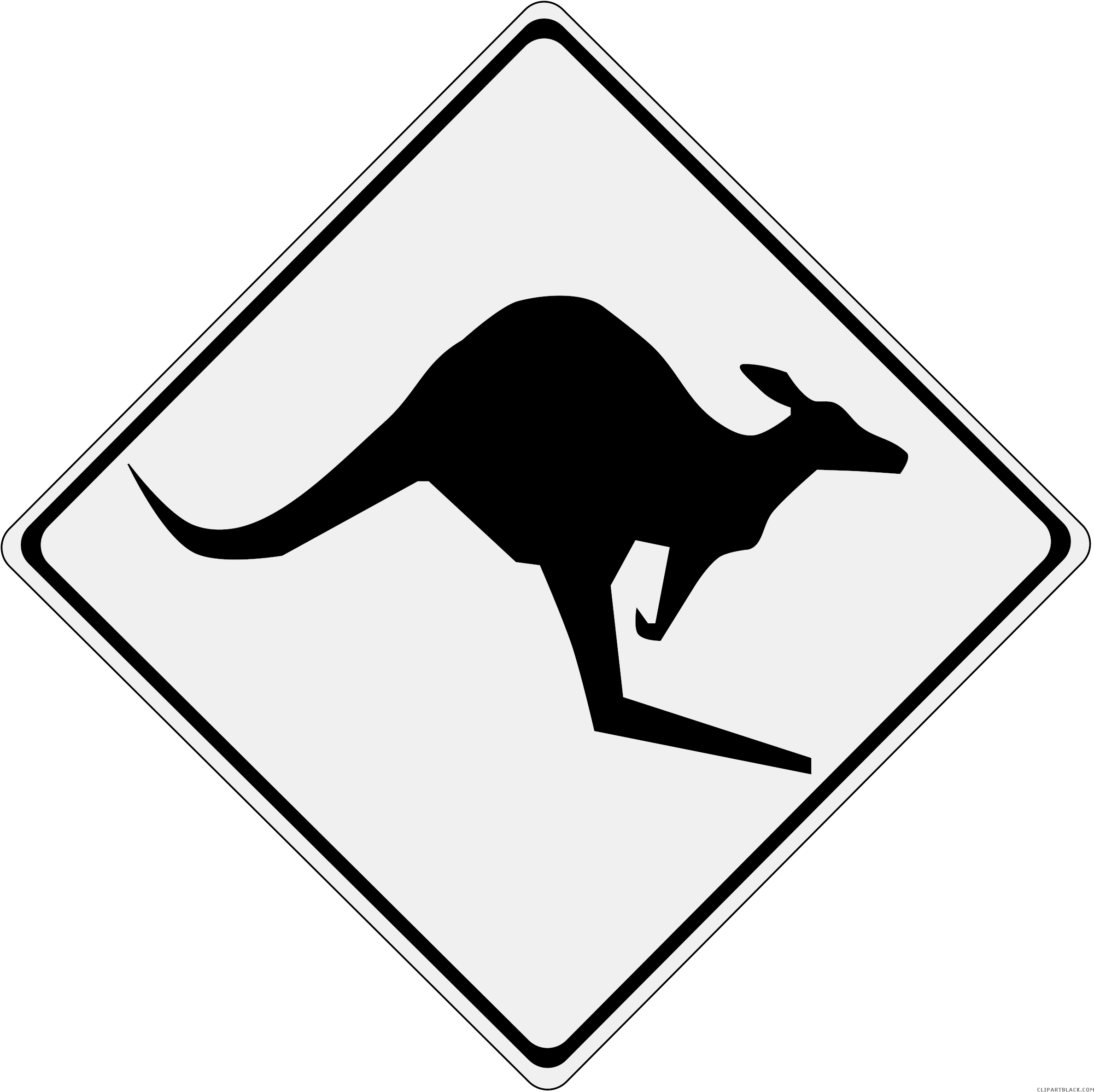 Kangaroo Road Sign Animal Free Black White Clipart - Kangaroo Sign (2400x2400)