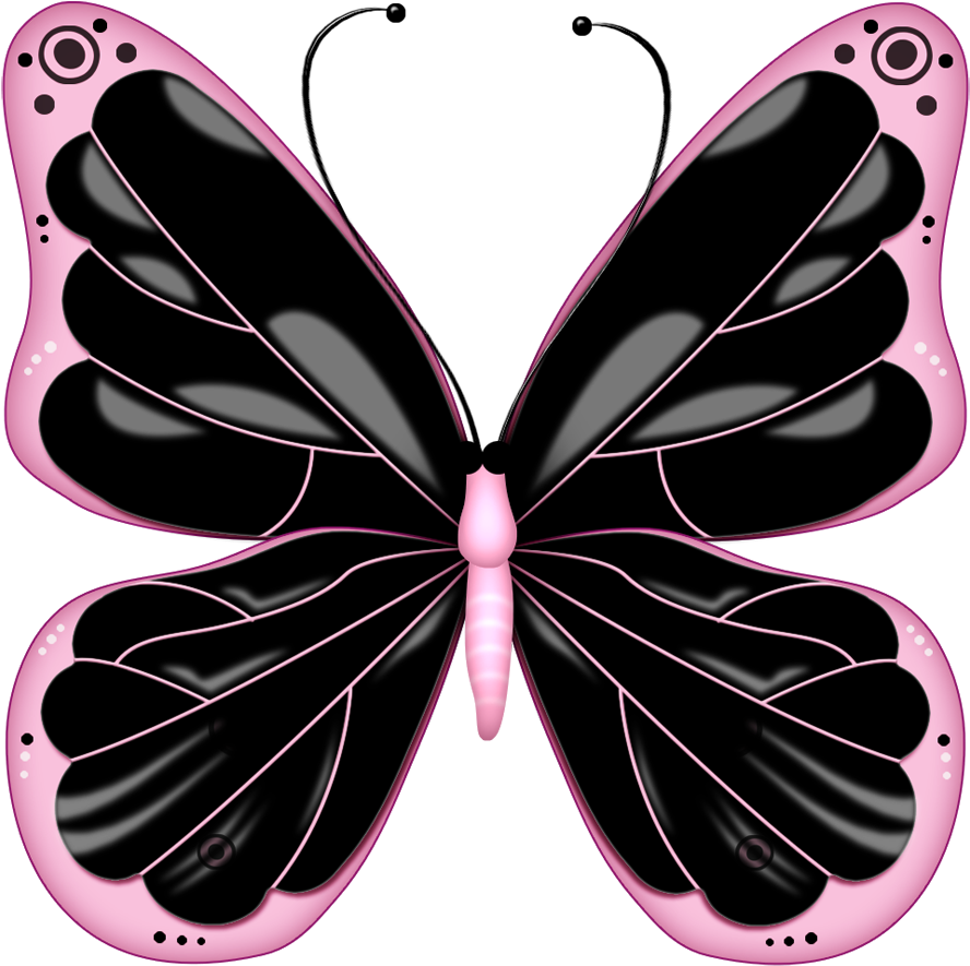 Pink Butterfly Clip Art Black And White - Pink And Black Butterflies (933x915)