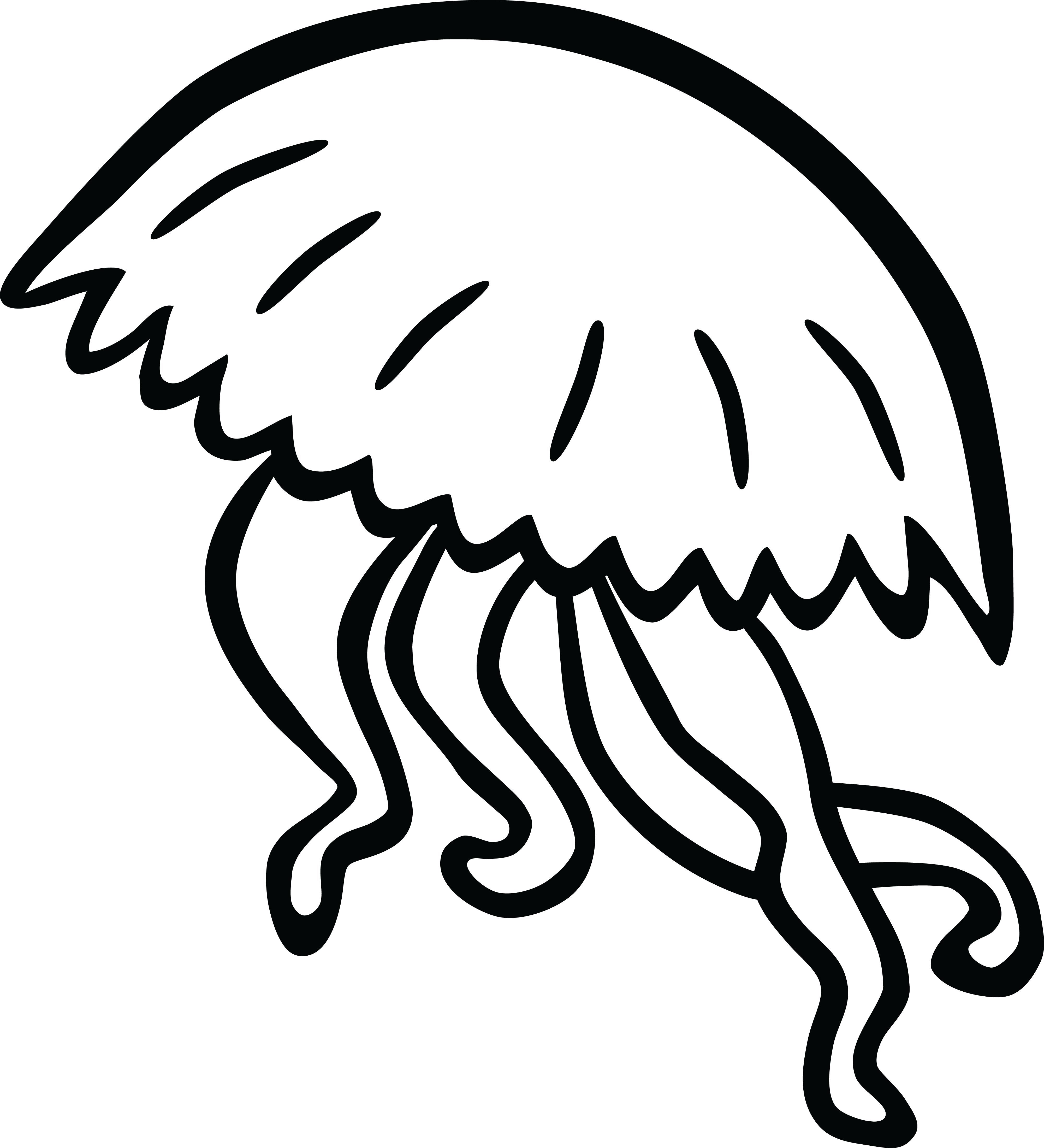 Free Clipart Of A Black And White Jellyfish - Jellyfish Clipart Black And White (4000x4398)