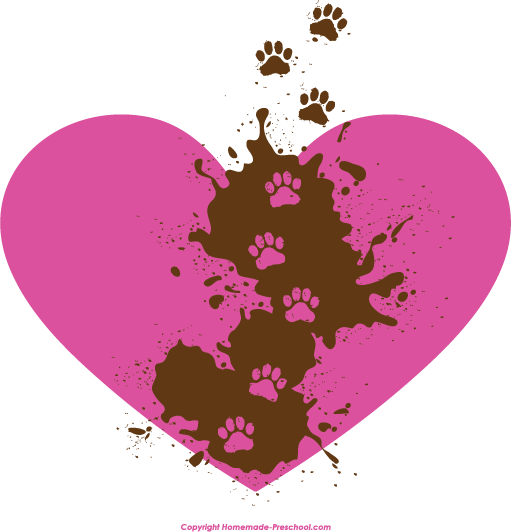 Dirty Paw Print Heart Clipart - Paw Prints Heart Png (511x532)