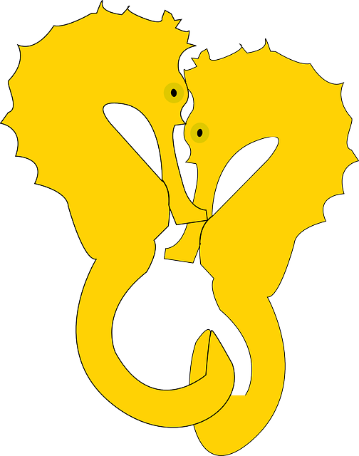 Two Seahorse, Yellow, Pair, Love, Two - Yellow Seahorses Shower Curtain (504x640)