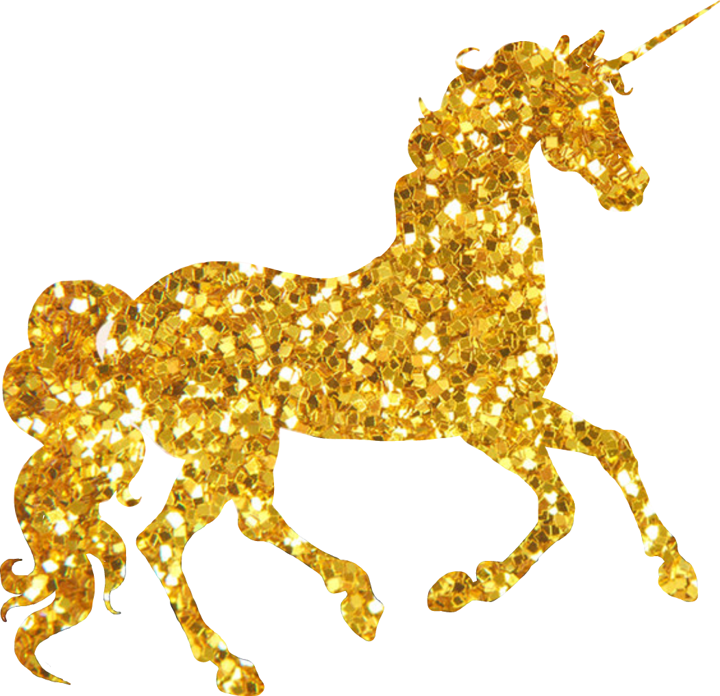 Unicorn Sparkly Cute Glitter Sticker - Gold Unicorn Png (1051x1015)