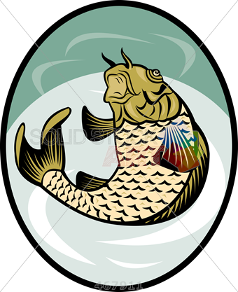 Stock Illustration Of Old Fashioned Cartoon Drawing - Koi Carp Fish 60" Curtains (340x417)