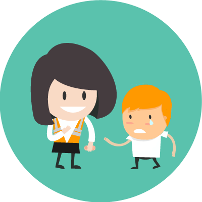 Subway Staff In Uniform Helping Crying Boy With A Cut - Cartoon (400x400)