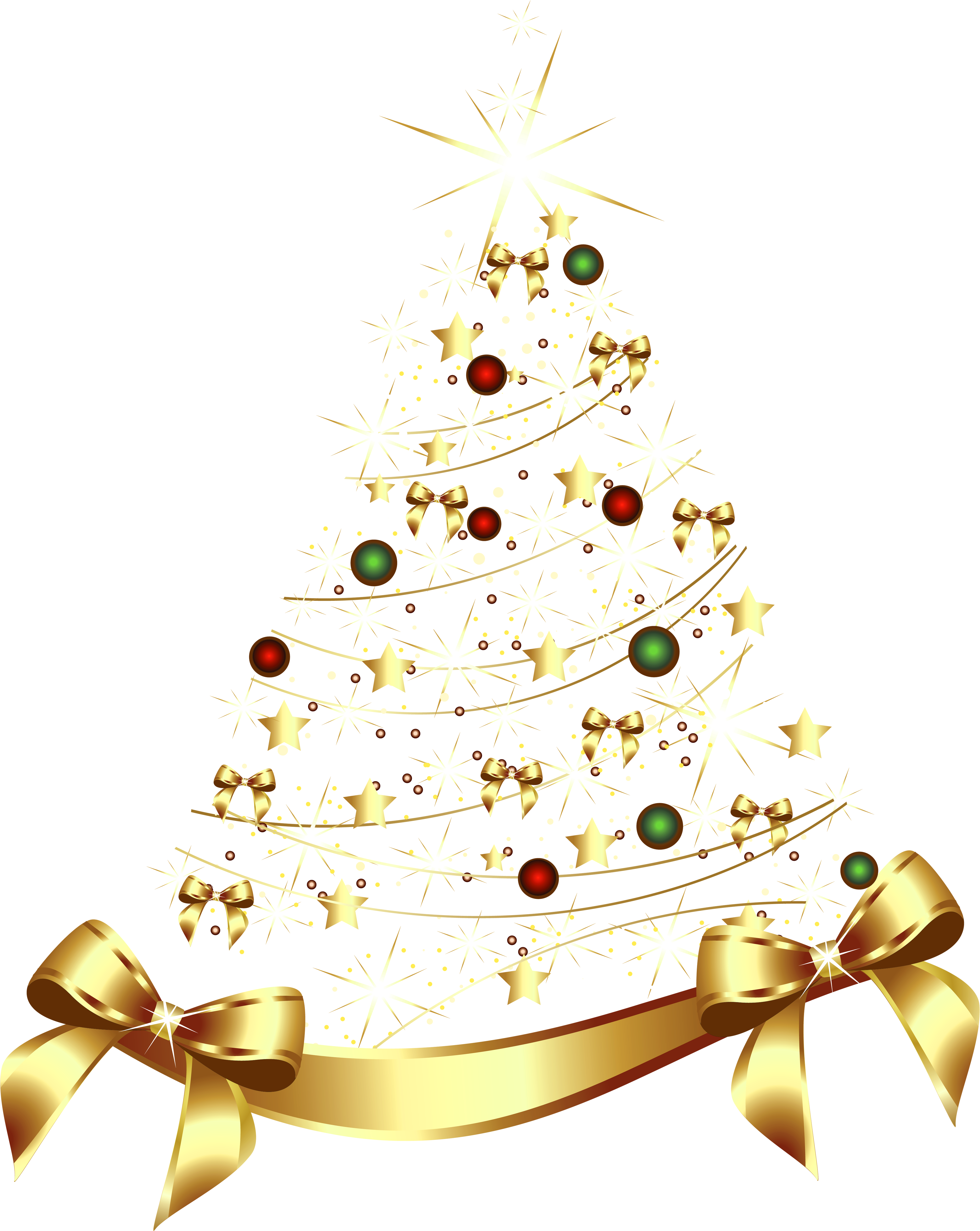 Large Transparent Gold Christmas Tree With Gold Bow - Arbol De Navidad Dorado Png (4000x5051)