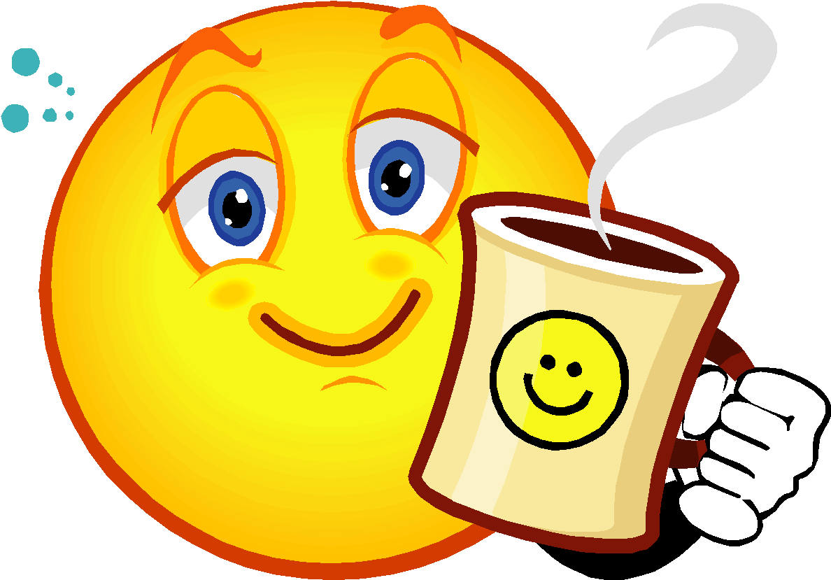 High Quality Happy Faces Wallpaper - Smiley Face With Coffee (1195x836)