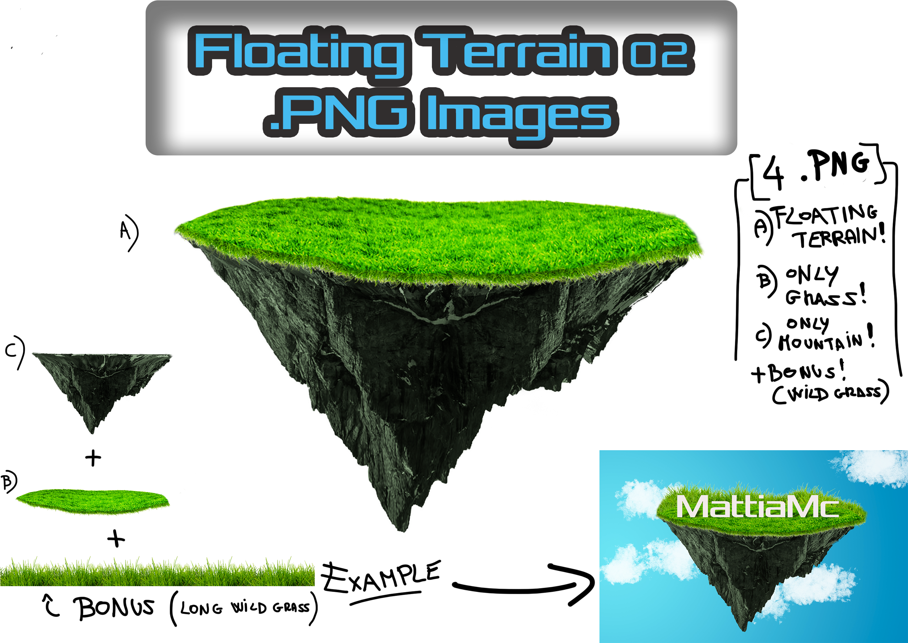 Floating Terrain Mountain 02 Png Bonus By Mattiamc - Floating Terrain Mountain Png (2967x2138)