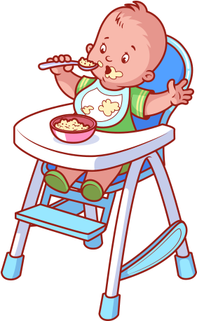 Clipart Mama Yiyen Bebek - Cartoon Baby In High Chair (439x457)