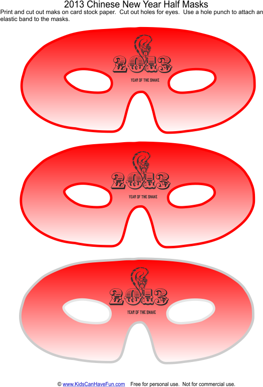 Year Of The Snake Half Masks - Illustration (531x772)