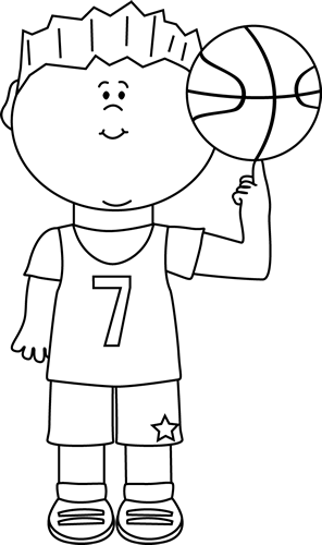 Kid Sports Clip Art Black And White - Boy Playing Basketball Clip Art Black And White (296x500)