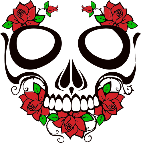 Skull And Roses - Skull With Roses Vector (493x500)